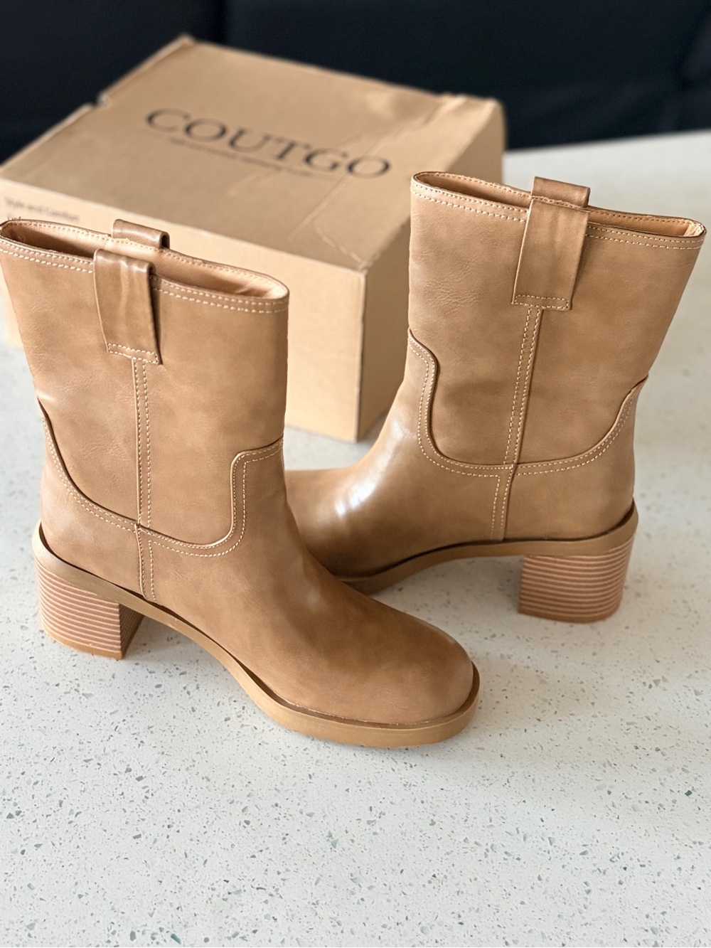 New Light Brown Mid Calf Chunky Boots ~7